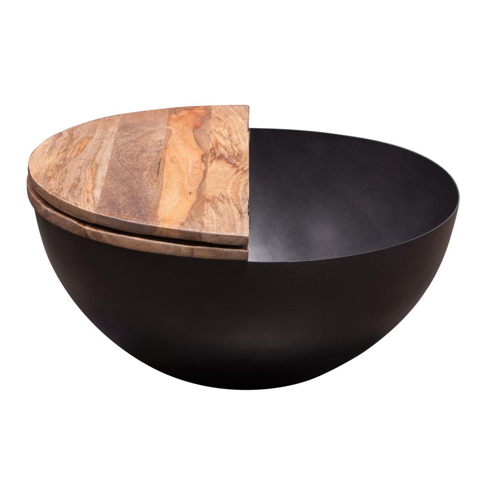 Salem Round Drum Storage Cocktail Table w/ Natural Mango Wood Top & Black Metal Base. Picture 3
