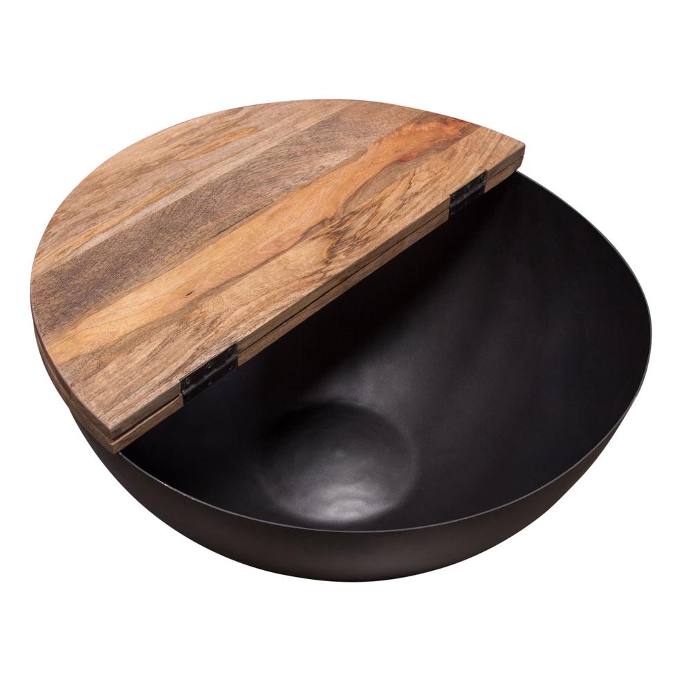 Salem Round Drum Storage Cocktail Table w/ Natural Mango Wood Top & Black Metal Base. Picture 8