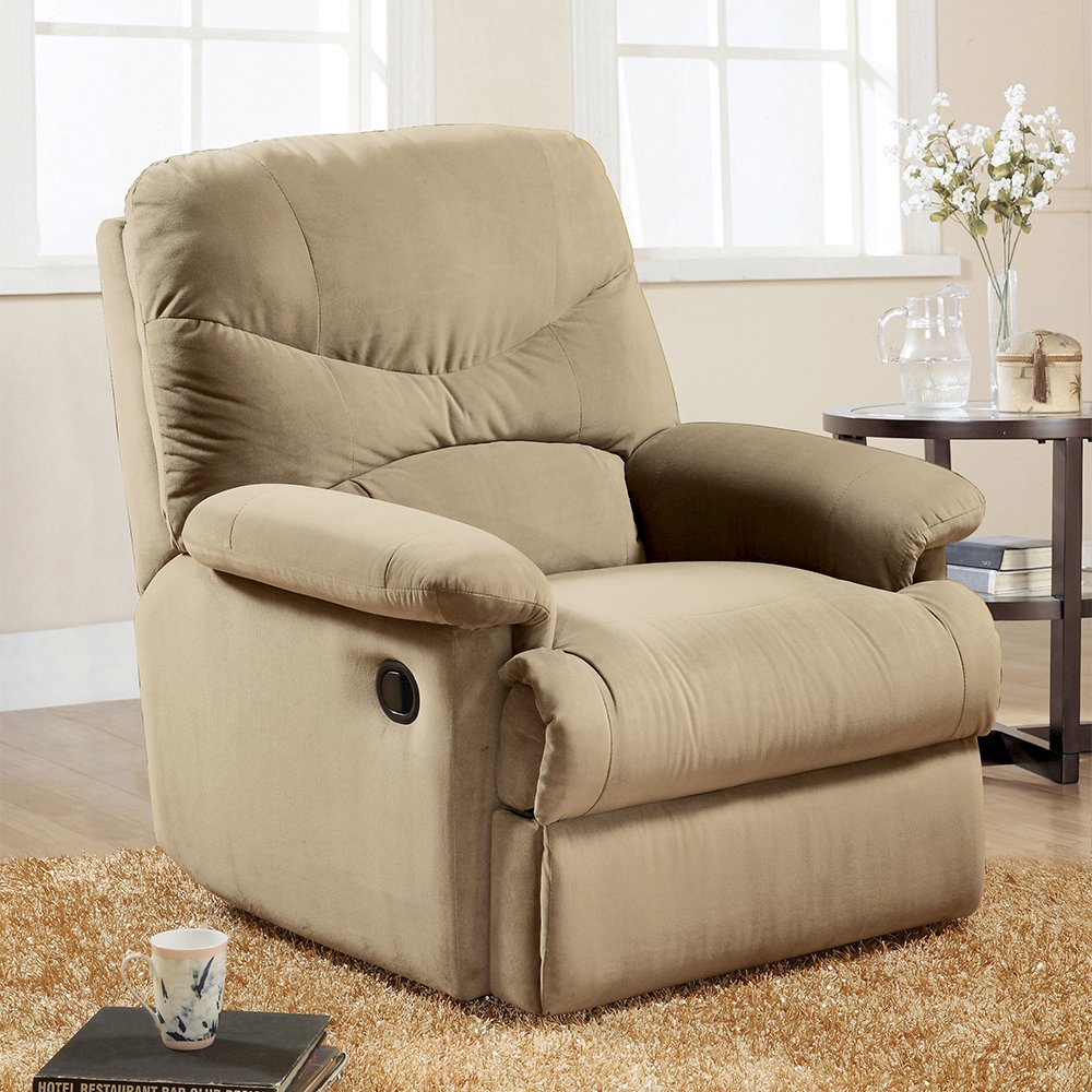 Arcadia Motion Recliner Beige Microfiber. Picture 1