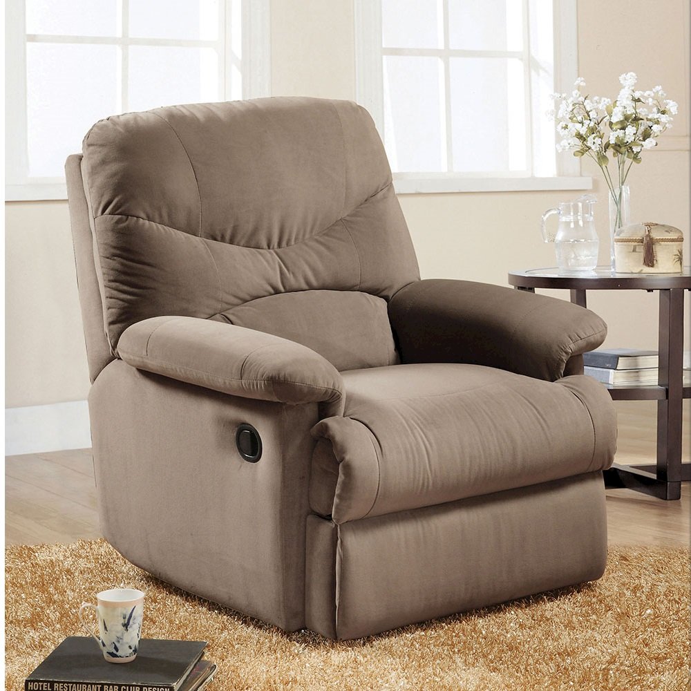 Arcadia Motion Recliner Light Brown Microfiber. Picture 1