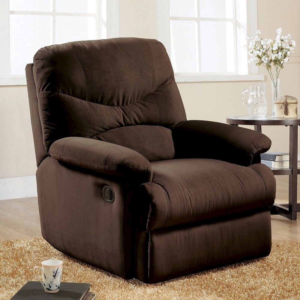 Arcadia Motion Glider Recliner Chocolate Microfiber. Picture 1