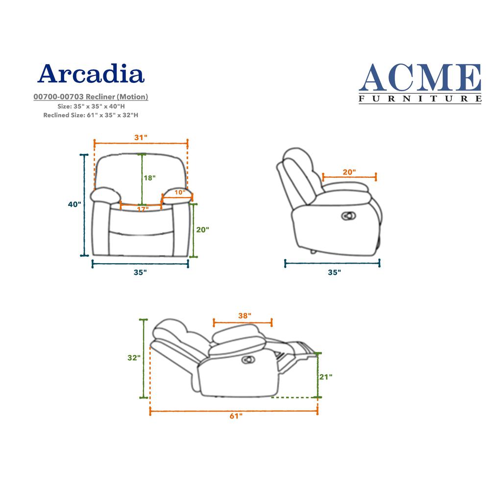 Arcadia Motion Recliner Beige Woven Fabric. Picture 4