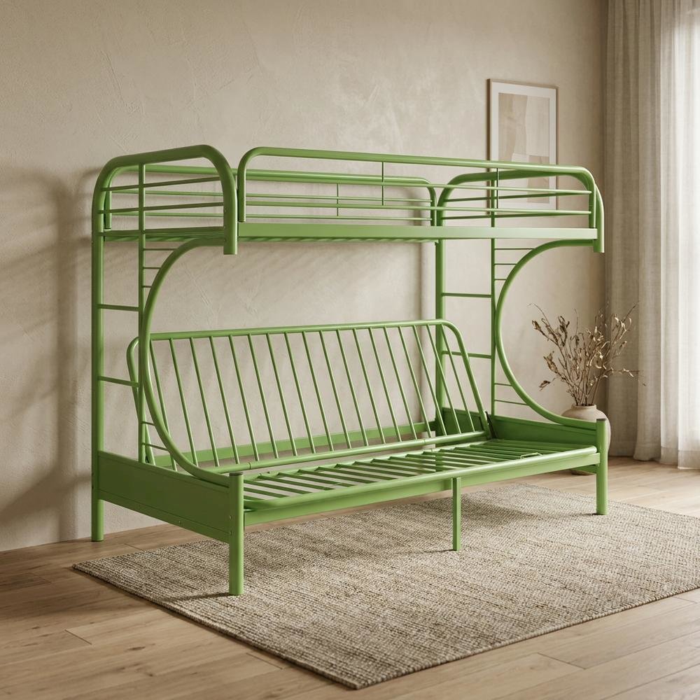 Metal Futon Bunk Bed Twin over Full, Kids Bunkbed with Bottom Futon Combo, Green. Picture 3