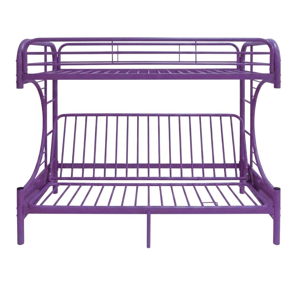 Metal Futon Bunk Bed Twin over Full, Kids Bunkbed, Purple. Picture 1