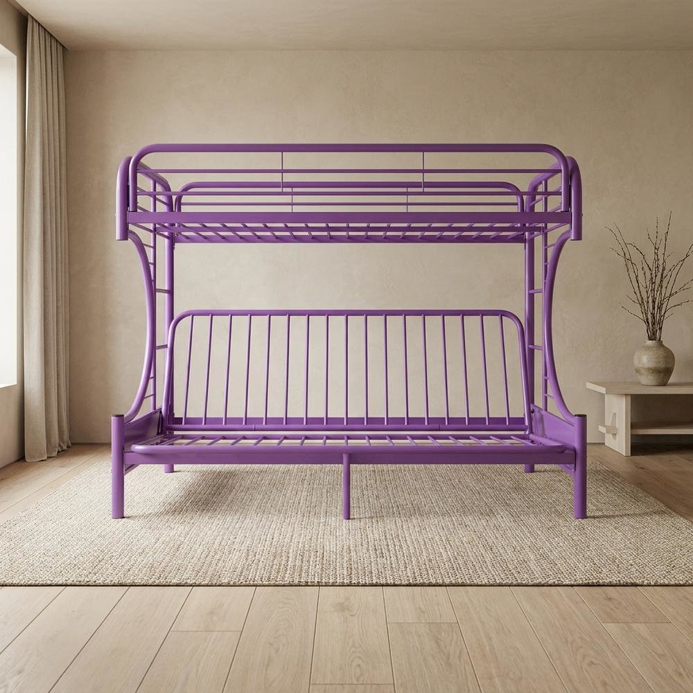 Metal Futon Bunk Bed Twin over Full, Kids Bunkbed, Purple. Picture 3