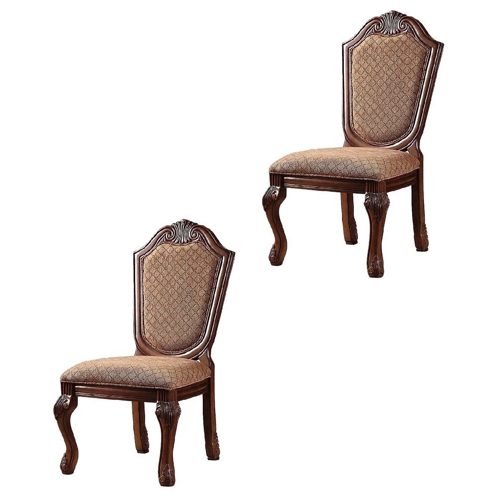 Fabric-Upholstered Rubber Wood Armless Side Chair, Fabric & Cherry, Set of 2. Picture 1