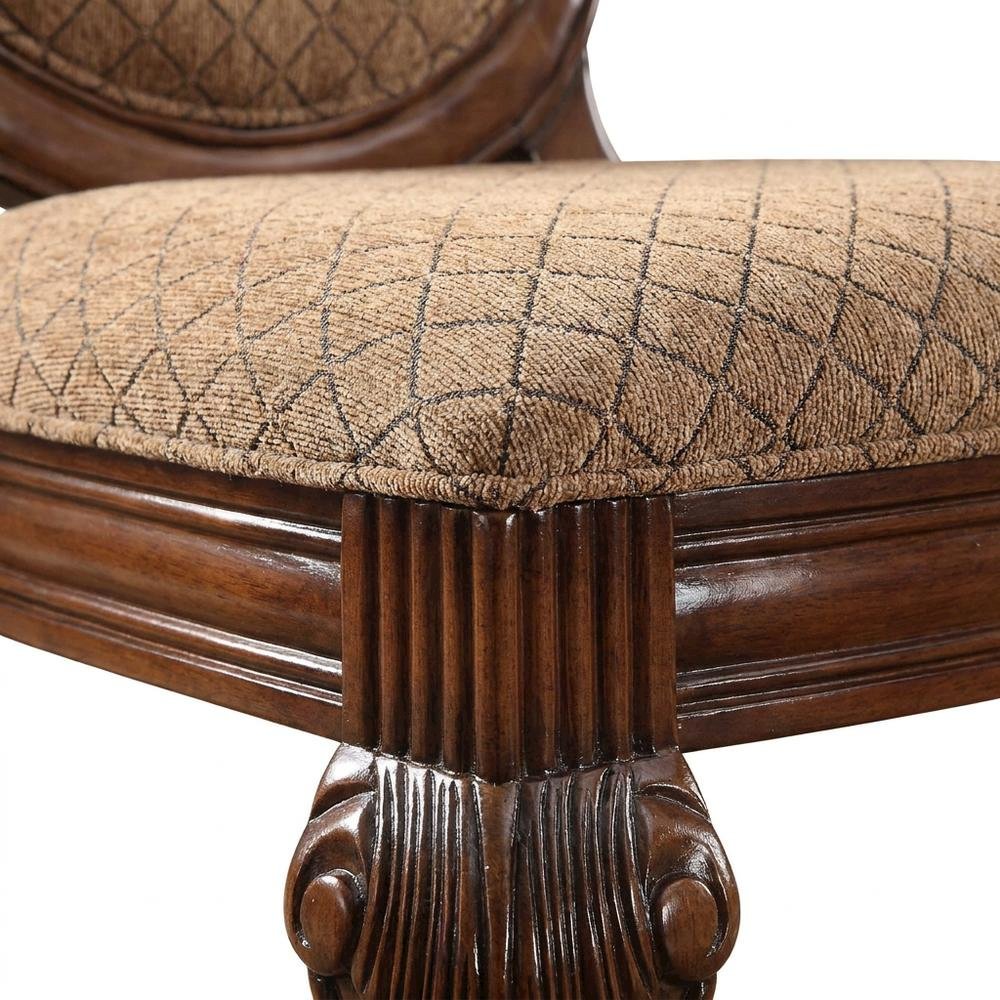 Fabric-Upholstered Rubber Wood Armless Side Chair, Fabric & Cherry, Set of 2. Picture 8
