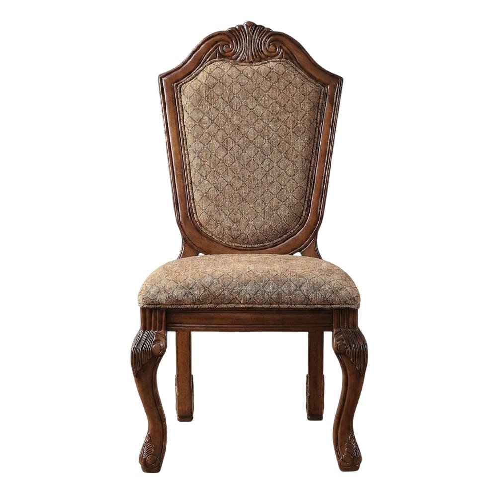 Fabric-Upholstered Rubber Wood Armless Side Chair, Fabric & Cherry, Set of 2. Picture 2