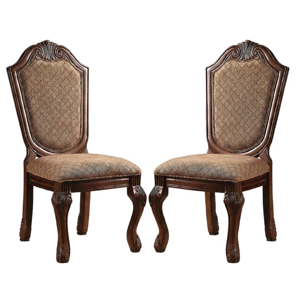 Fabric-Upholstered Rubber Wood Armless Side Chair, Fabric & Cherry, Set of 2. Picture 5