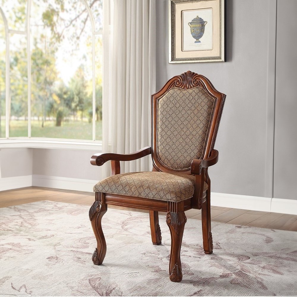 Chateau De Ville Arm Chair (Set-2) Fabric & Cherry. Picture 1