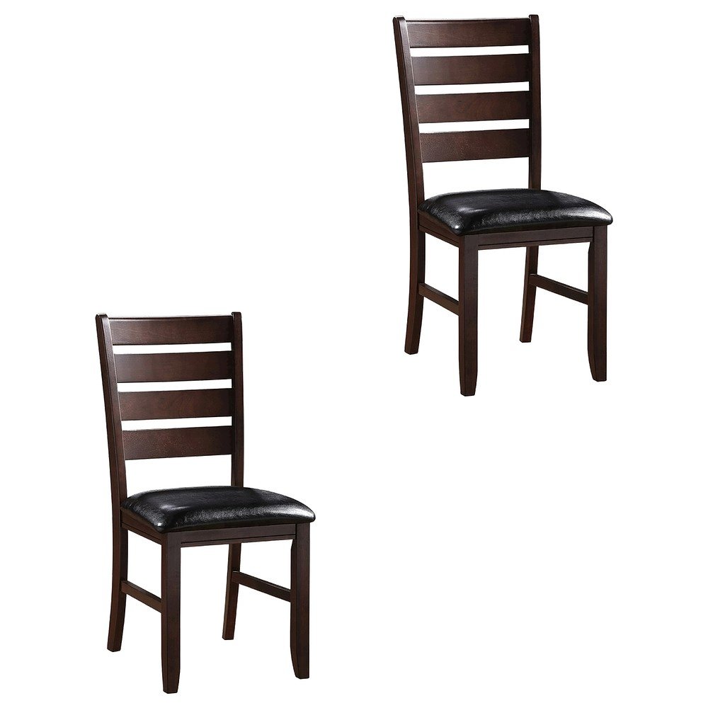 Faux Leather Wood Dining Chair, Black Synthetic Leather & Cherry, Set of 2. Picture 1