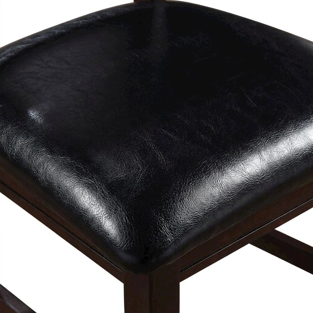 Faux Leather Wood Dining Chair, Black Synthetic Leather & Cherry, Set of 2. Picture 7