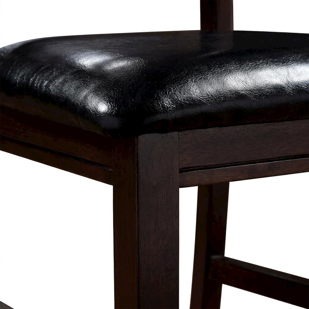 Faux Leather Wood Dining Chair, Black Synthetic Leather & Cherry, Set of 2. Picture 8