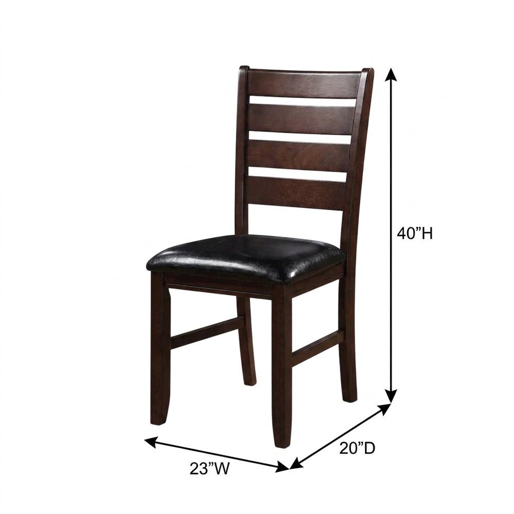 Faux Leather Wood Dining Chair, Black Synthetic Leather & Cherry, Set of 2. Picture 6