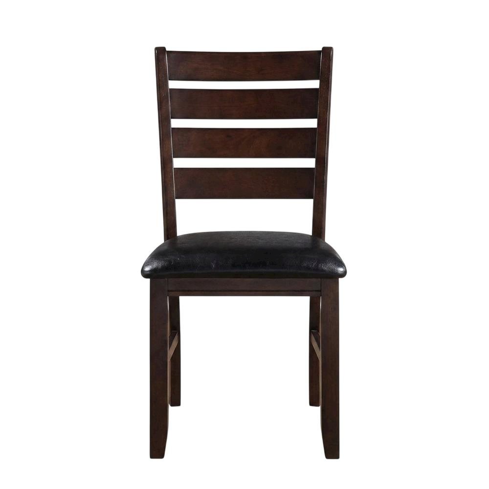 Faux Leather Wood Dining Chair, Black Synthetic Leather & Cherry, Set of 2. Picture 2