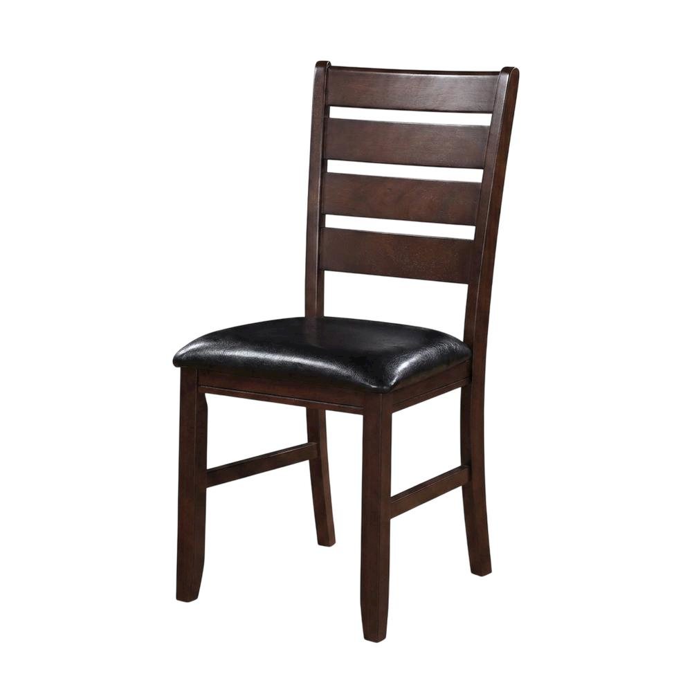 Faux Leather Wood Dining Chair, Black Synthetic Leather & Cherry, Set of 2. Picture 5