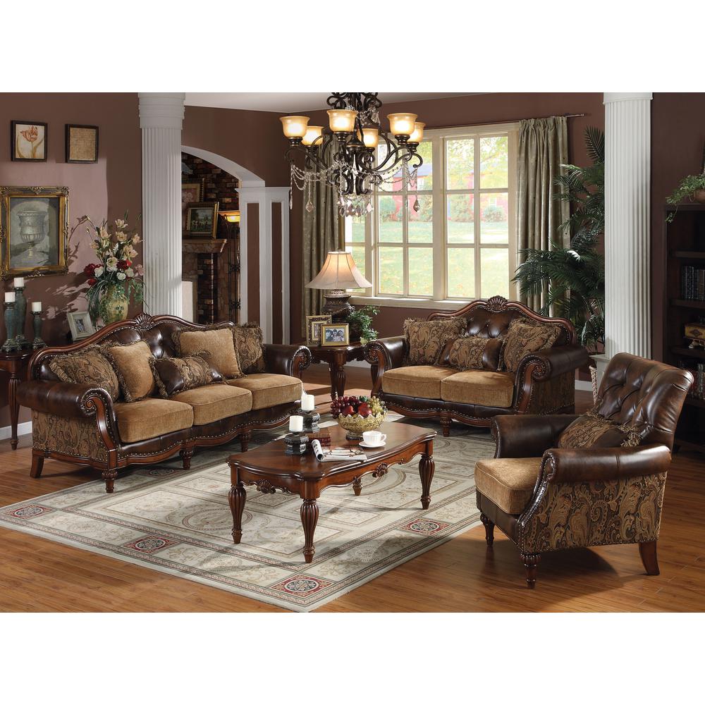 Sofa (w/5 Pillows), 2-Tone Brown PU & Chenille 05495. Picture 1