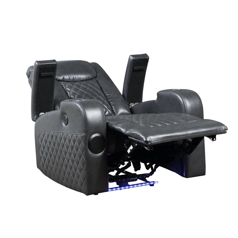 Recliner w/Bluetooth Speaker & Cooling Cup Holder, Dark Gray Leather Aire. Picture 2