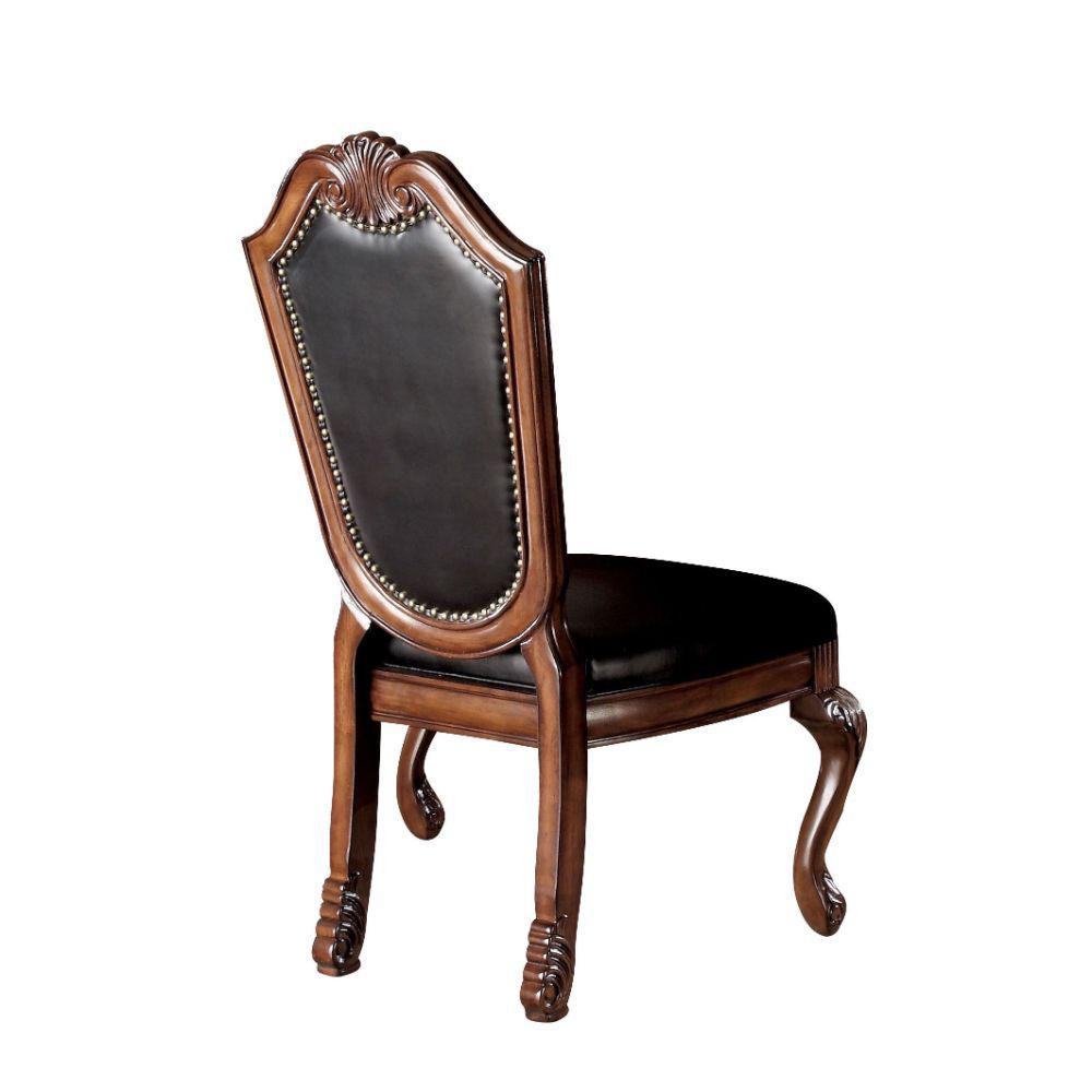 Chateau De Ville Side Chair (Set-2) Black Synthetic Leather & Cherry. Picture 1