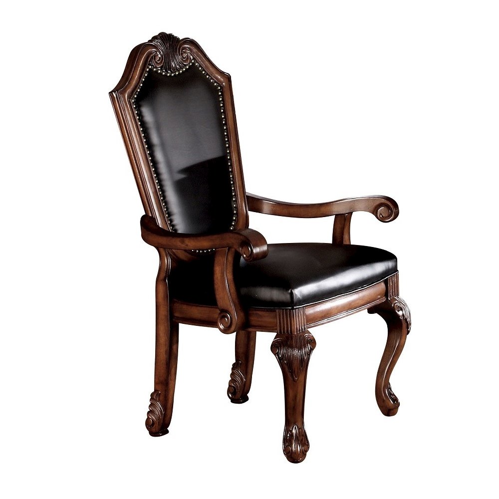 Chateau De Ville Arm Chair (Set-2) Black Synthetic Leather & Cherry. Picture 2