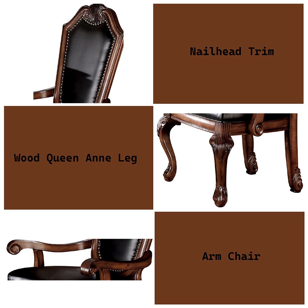 Chateau De Ville Arm Chair (Set-2) Black Synthetic Leather & Cherry. Picture 4
