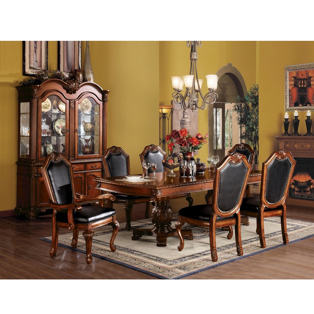 Chateau De Ville Arm Chair (Set-2) Black Synthetic Leather & Cherry. Picture 3