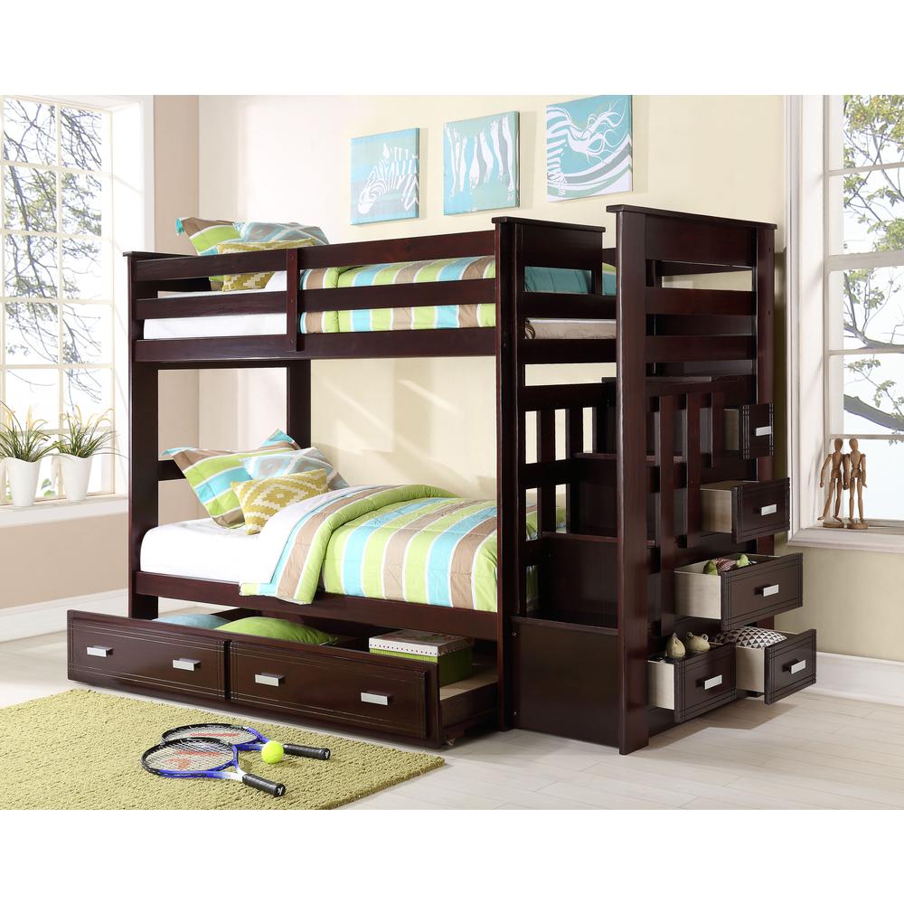 Allentown Bunk Bed (T/T) w/Trundle (Twin) & Storage White. Picture 1