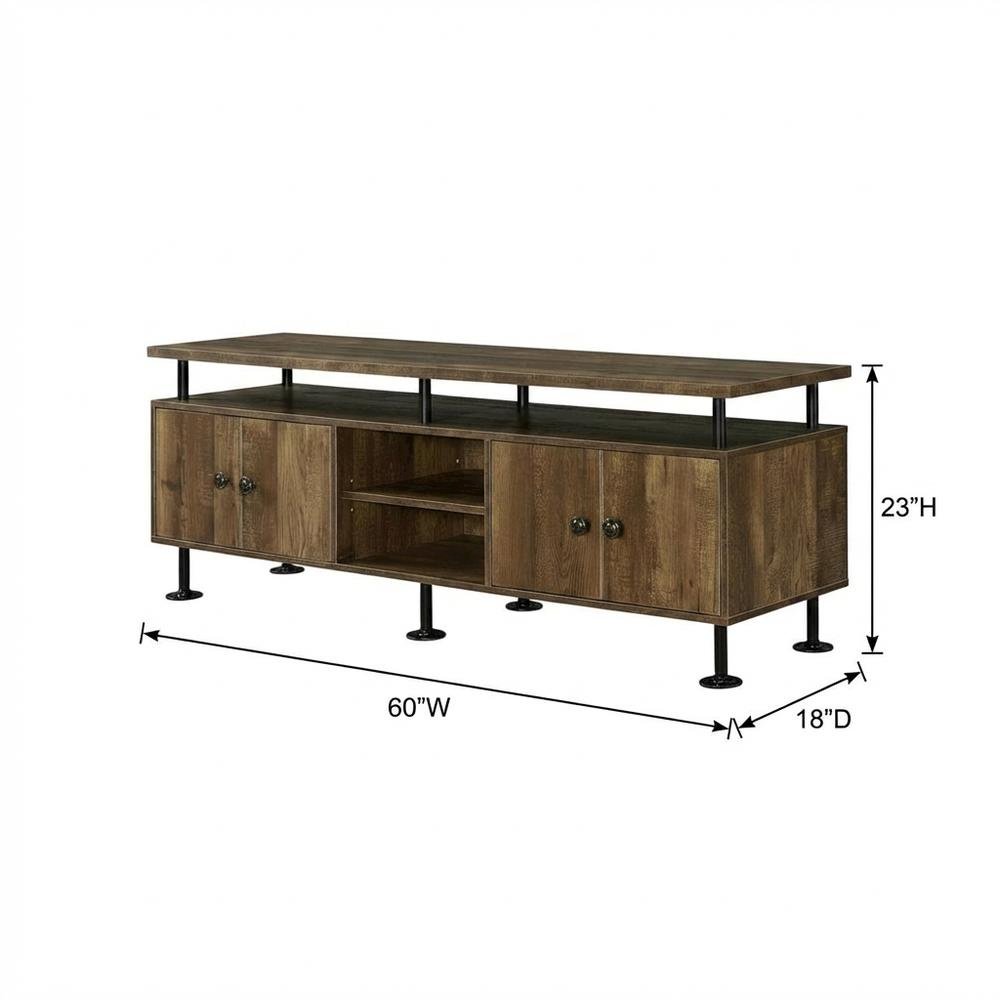 Rustic Oak, Black Finish TV Stand, Industrial Style, Multi-Color Design. Picture 7