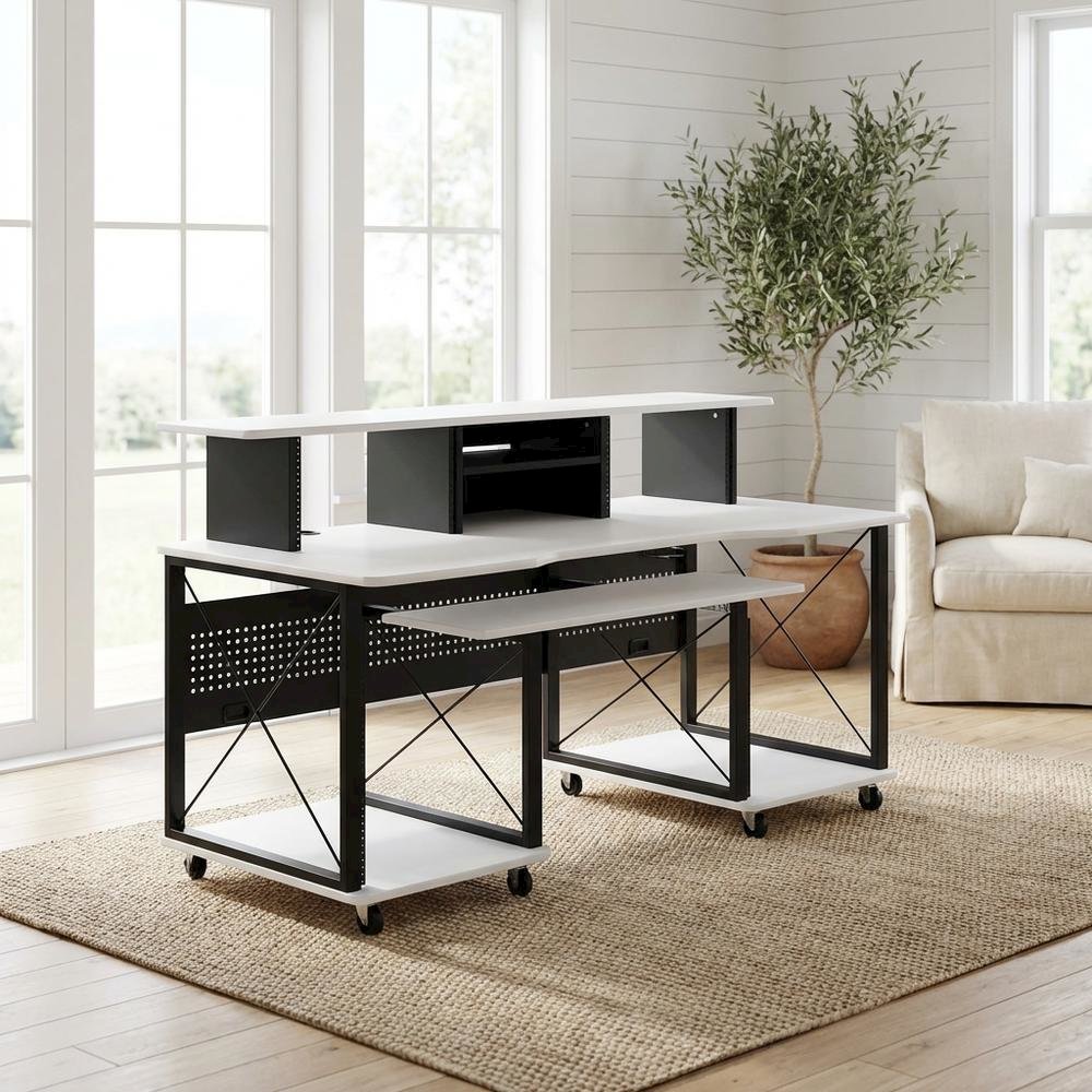 White And Black Finish Music Desk With Industrial Style And Rectangular Surface. Picture 2