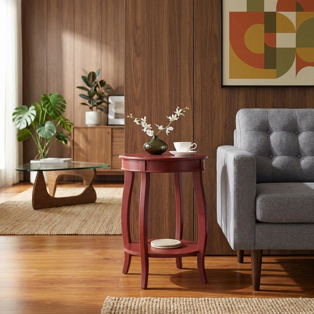 Red, Accent Side Table, Quality Build, Durable Wood Frame. Picture 3