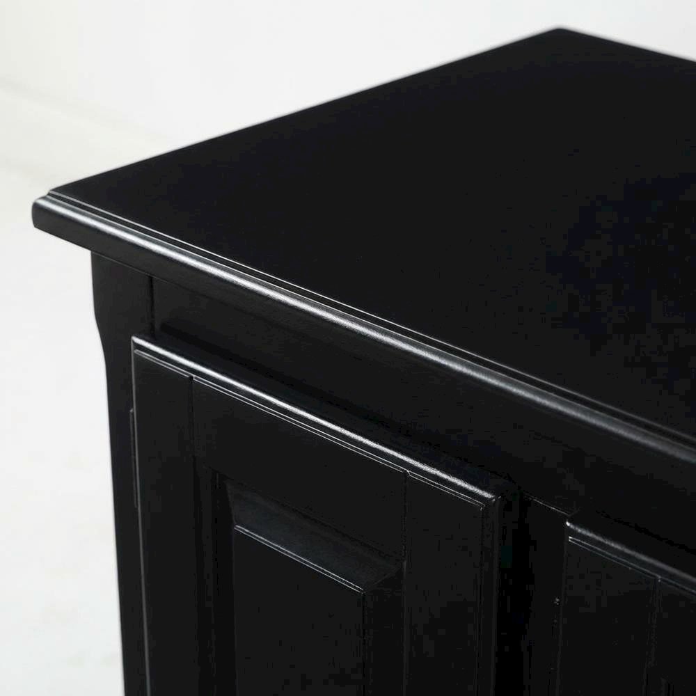 Black wood TV stand with spacious surface and modern design. Picture 5