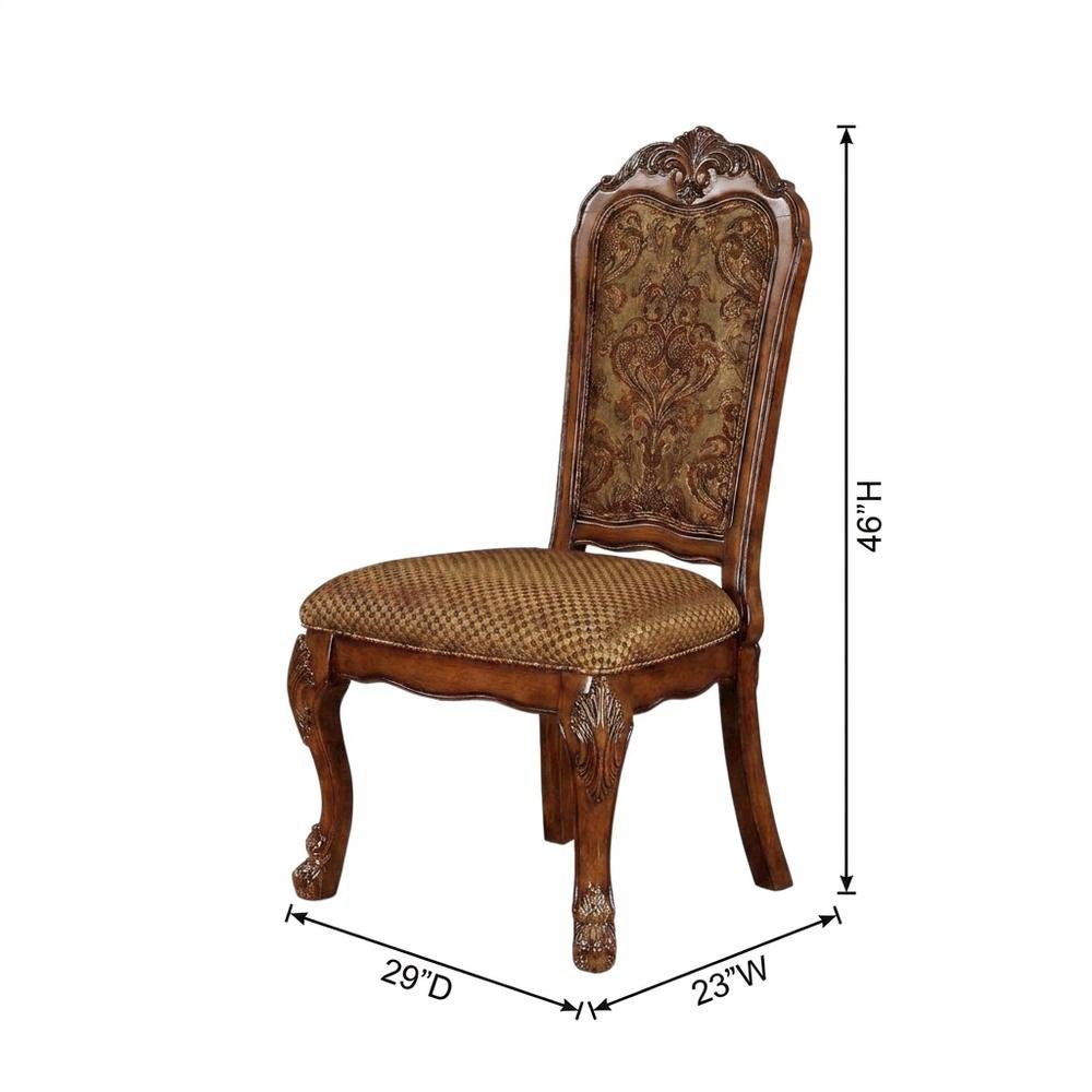 Upholstered Wood Dining Side Chairs, Fabric & Cherry Oak, Set of 2. Picture 6