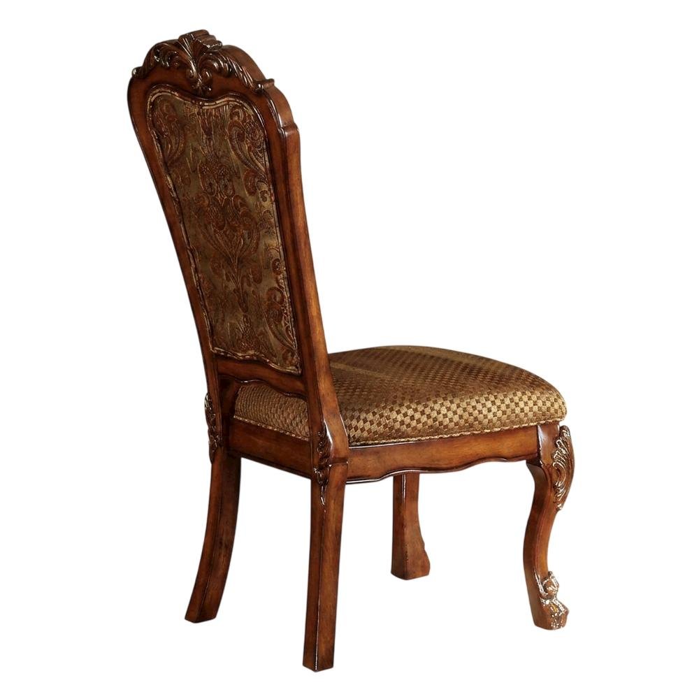 Upholstered Wood Dining Side Chairs, Fabric & Cherry Oak, Set of 2. Picture 5