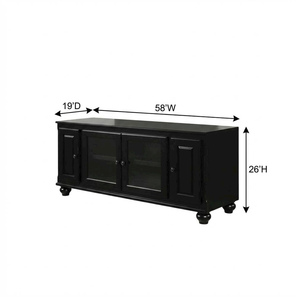 Black wood TV stand with spacious surface and modern design. Picture 7