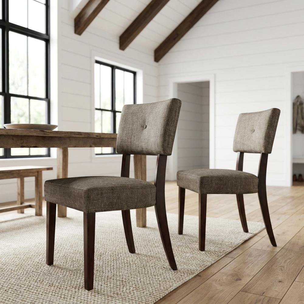Performance Chenille Dining Chair with Wood Legs, Gray Fabric & Espresso. Picture 2