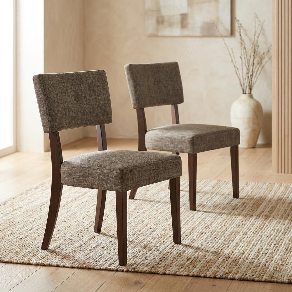Performance Chenille Dining Chair with Wood Legs, Gray Fabric & Espresso. Picture 3