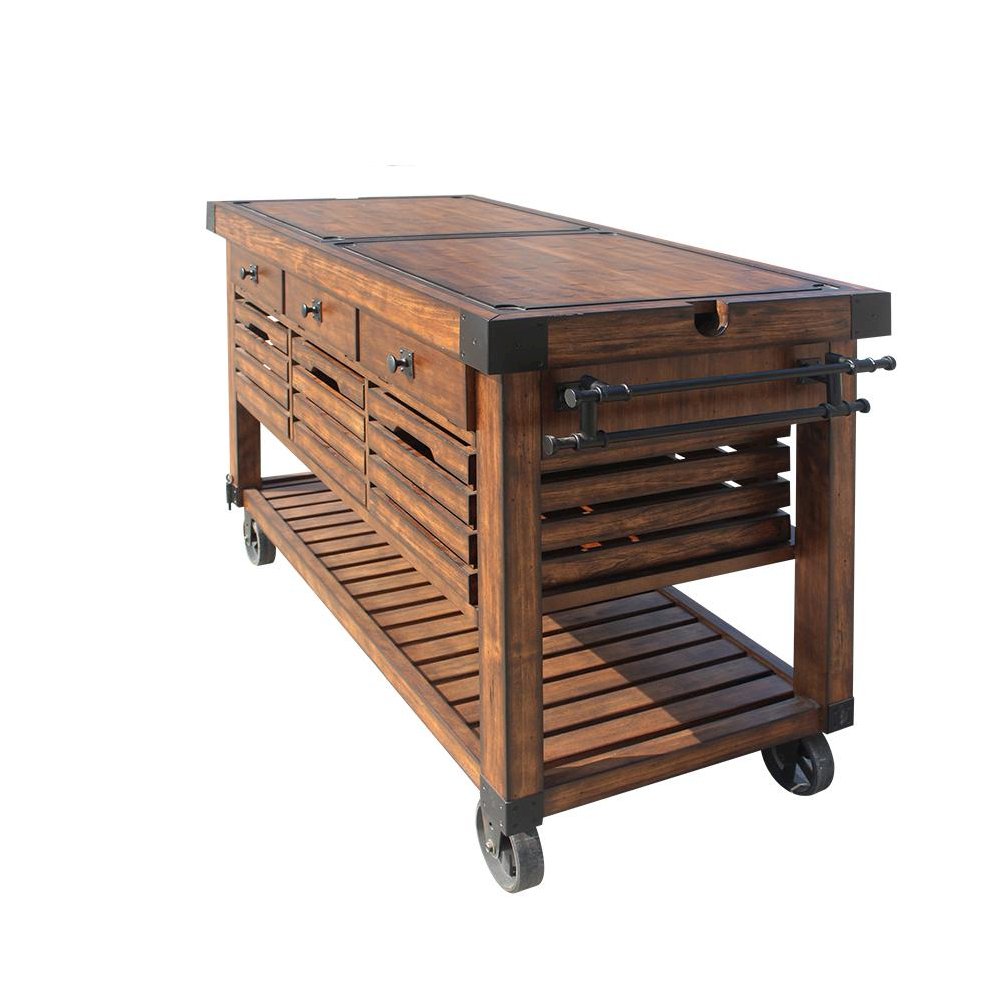 Kaif Kitchen Cart Distressed Chestnut. Picture 1