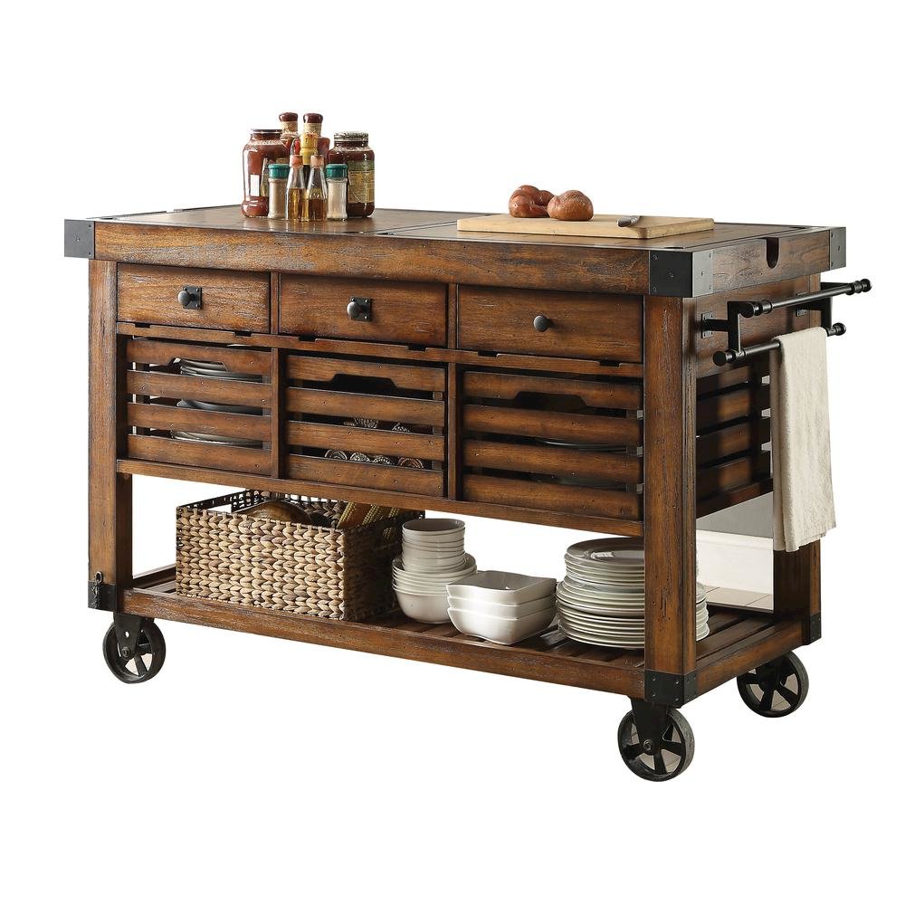 Kaif Kitchen Cart Distressed Chestnut. Picture 2