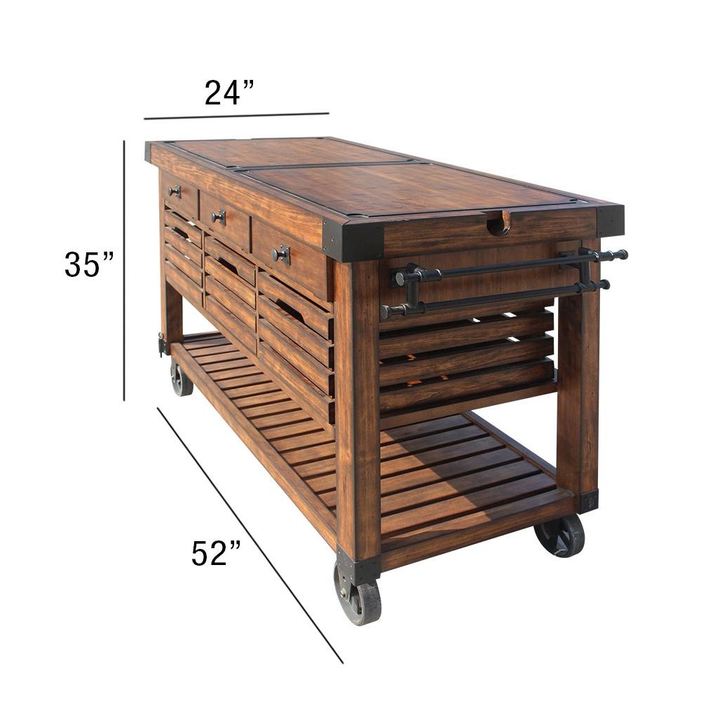 Kaif Kitchen Cart Distressed Chestnut. Picture 3