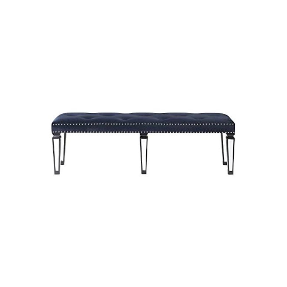 Varian II Bench Mirrored, Dark Navy Velvet & Black & Silver. Picture 2