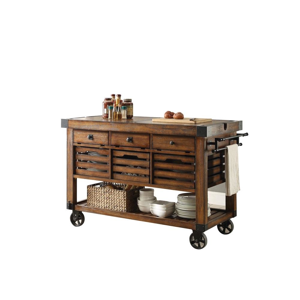 Kaif Kitchen Cart Distressed Chestnut. Picture 8