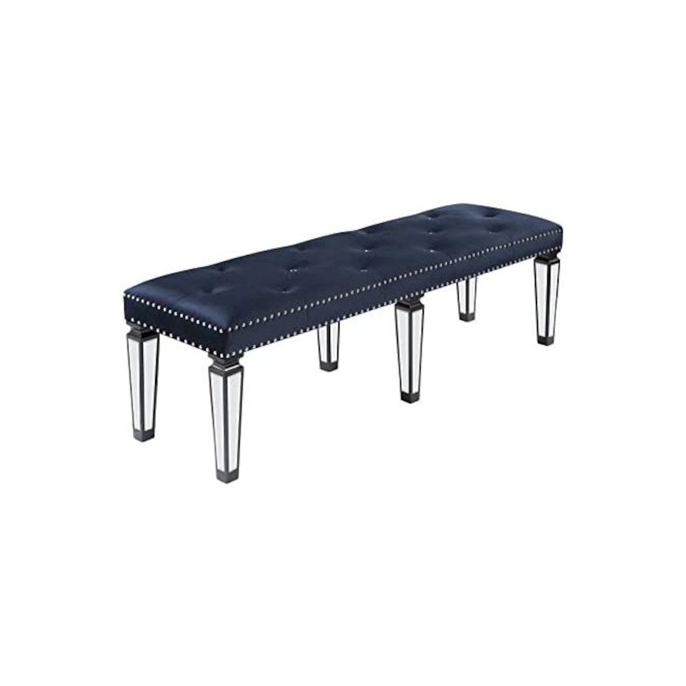 Varian II Bench Mirrored, Dark Navy Velvet & Black & Silver. Picture 1