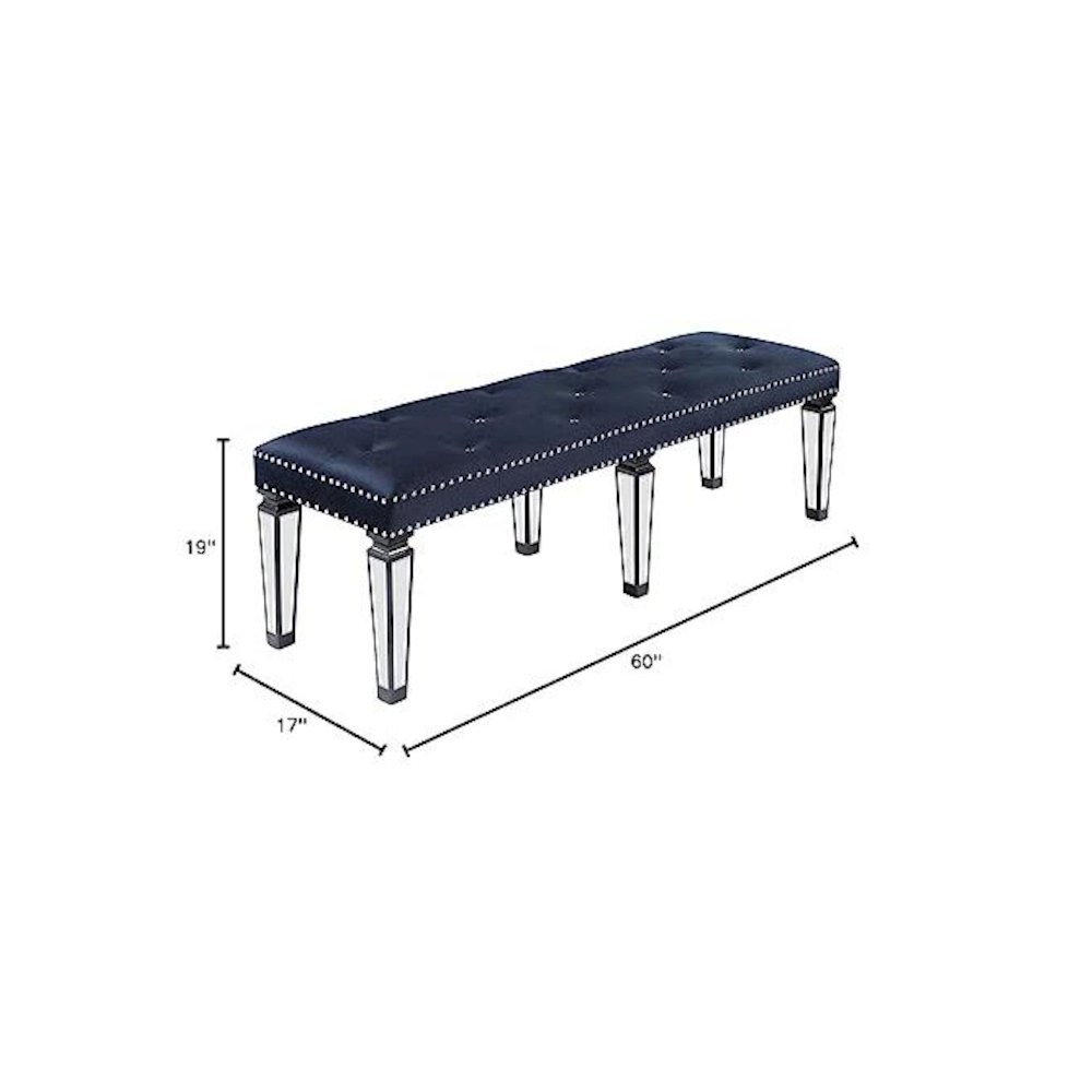 Varian II Bench Mirrored, Dark Navy Velvet & Black & Silver. Picture 4