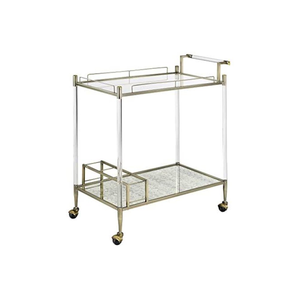 Cirro Serving Cart Antique Mirror & Wire Brass. Picture 1