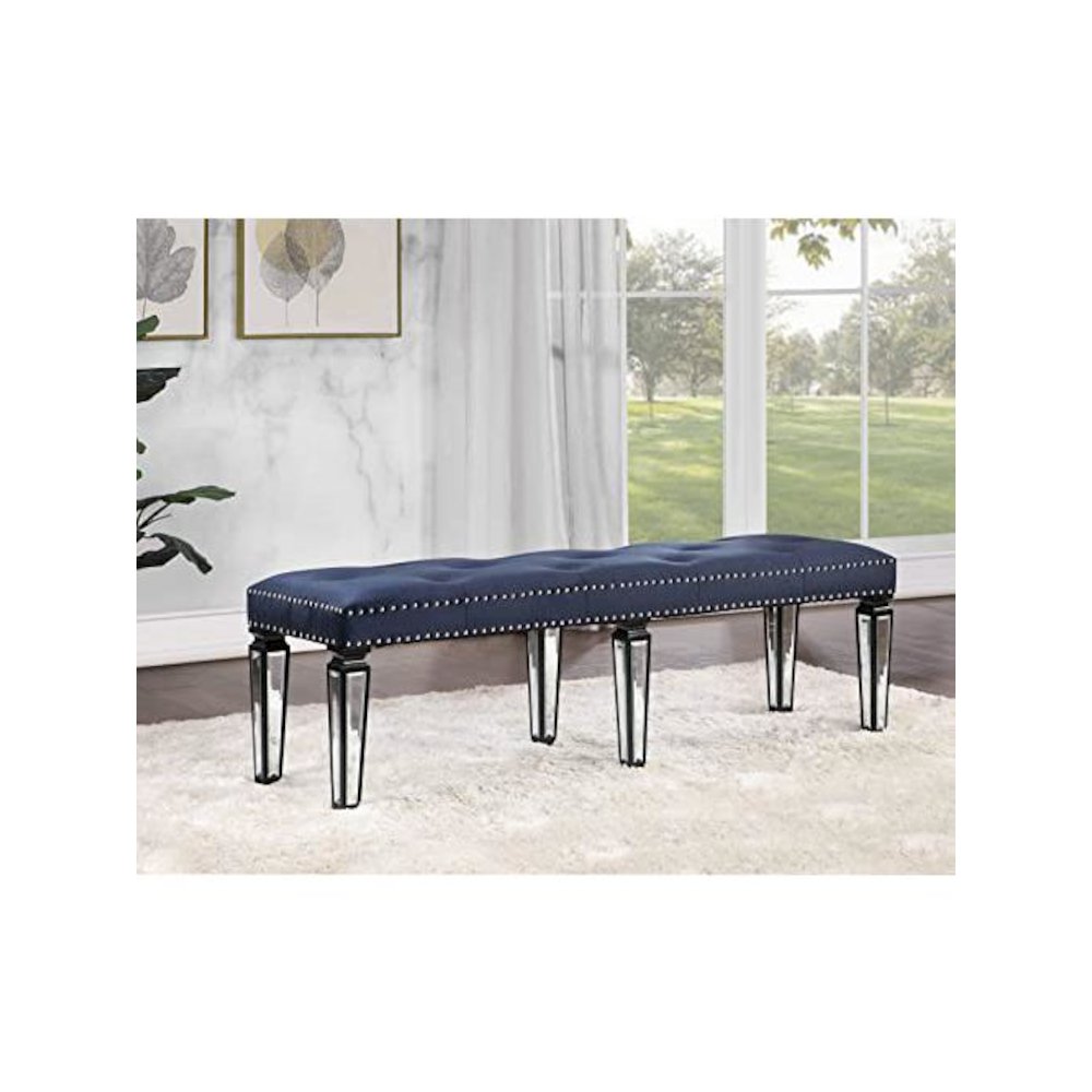 Varian II Bench Mirrored, Dark Navy Velvet & Black & Silver. Picture 3
