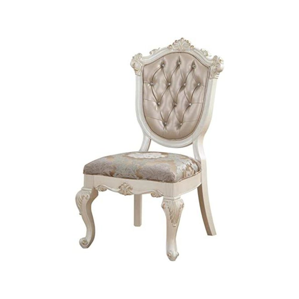 Chantelle Side Chair (Set-2) Rose Gold Synthetic Leather & Pearl White. Picture 1