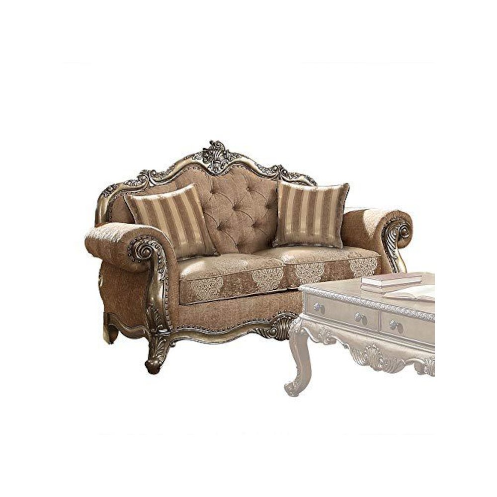 Ragenardus Loveseat w/2 Pillows Fabric & Vintage Oak. Picture 1
