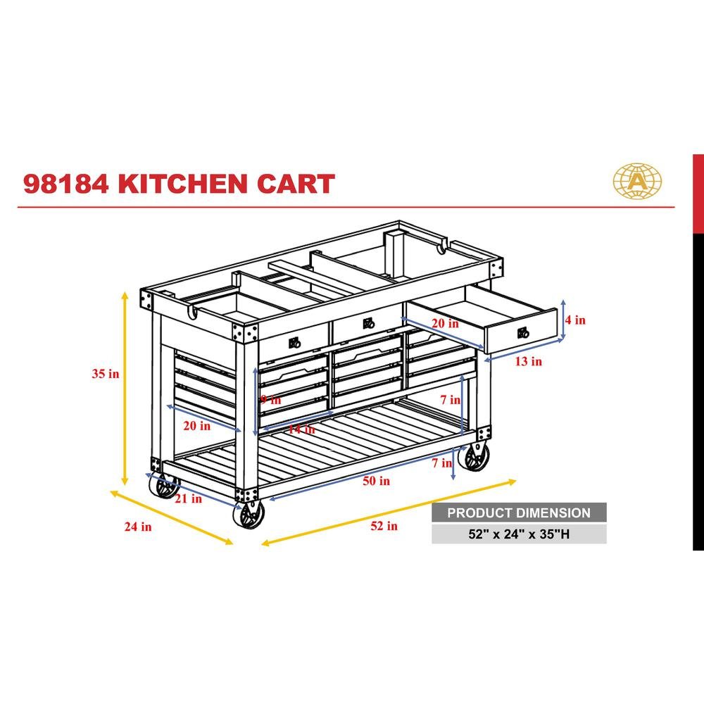 Kaif Kitchen Cart Distressed Chestnut. Picture 9