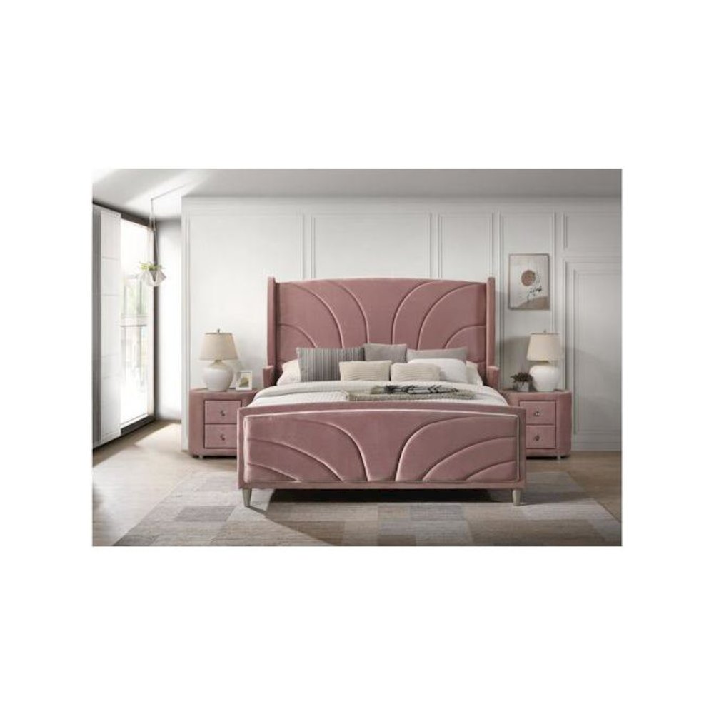 Salonia Eastern King Bed Pink Velvet. Picture 1