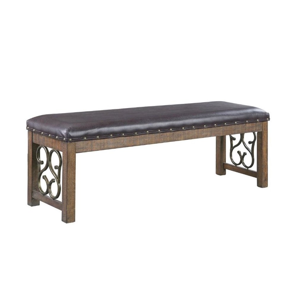 Raphaela Bench Black Synthetic Leather & Weathered Cherry. Picture 1